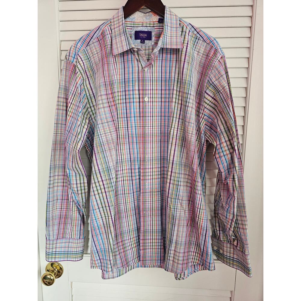 TALLIA MEN'S RAINBOW PLAID PAISLEY CUFF DRESS SHIRT SIZE XL EXTRA LARGE